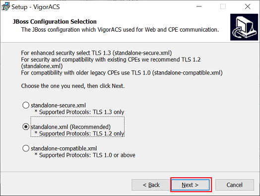 a screenshot of VigorACS installation